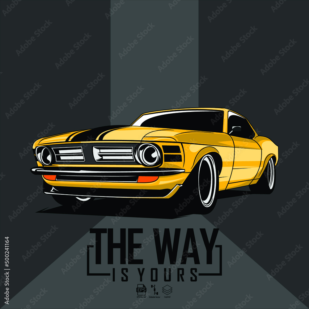 Fototapeta premium yellow car illustration with a gray background