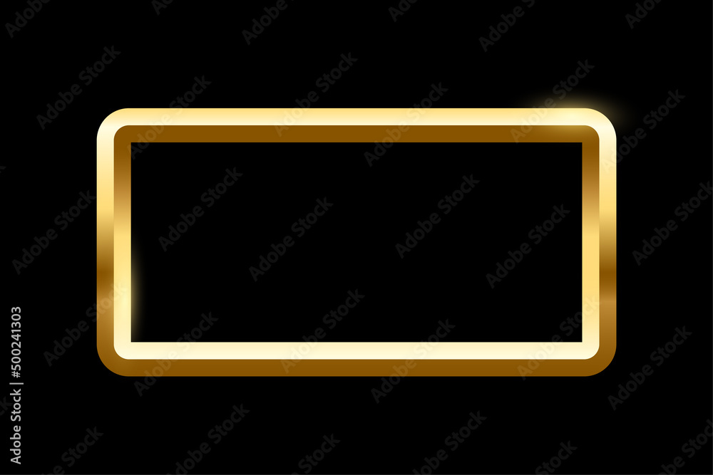 Gold rectangle frame for picture on black background. Blank space for picture, painting, card or photo. 3d realistic modern template vector illustration. Simple golden object mockup Gold rectangle frame for picture on black background. Blank space for picture, painting, card or photo. 3d realistic modern template vector illustration. Simple golden object mockup