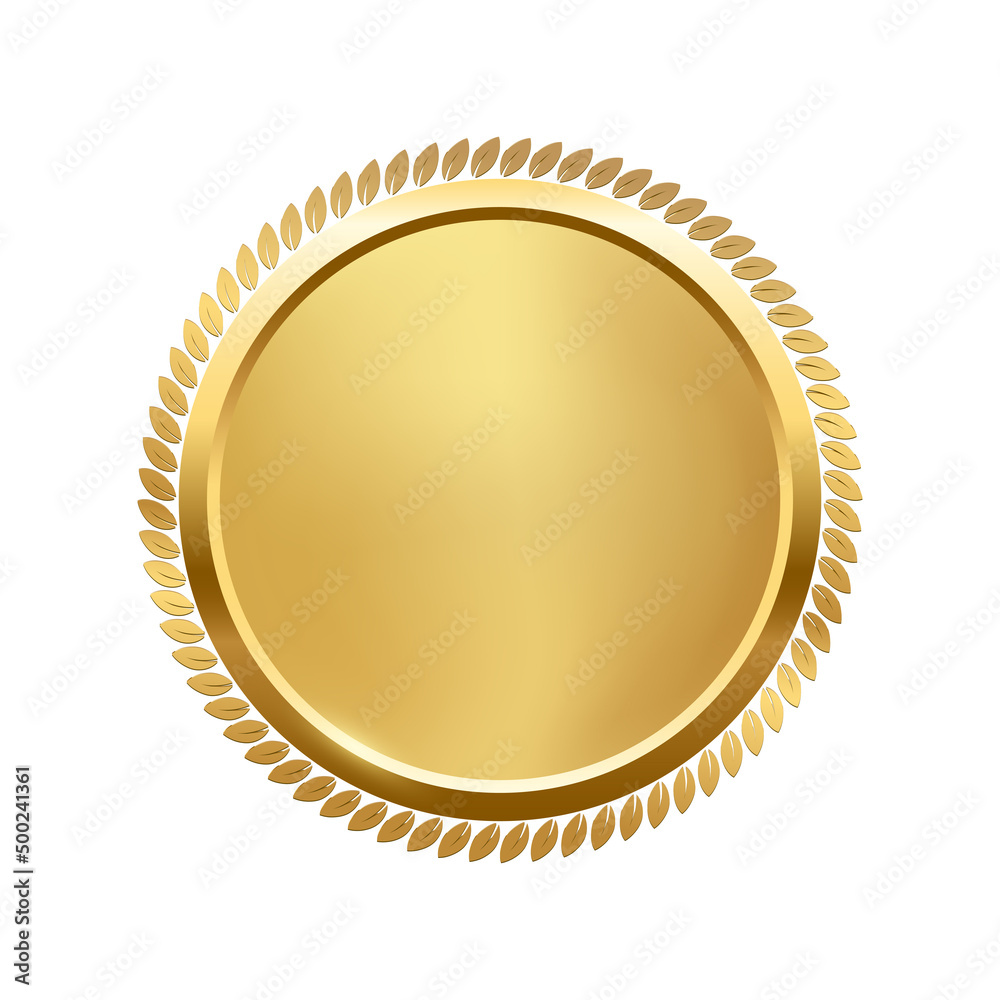 3d gold medallion and circular decoration from laurel leaves vector