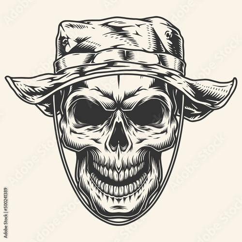 Military skull monochrome vintage logotype