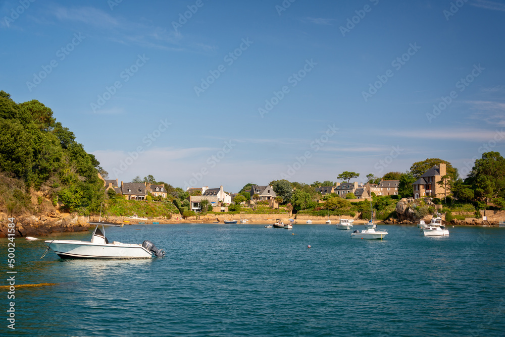 Fototapeta premium Port Clos at high tide on Bréhat island in Côtes d'Armor, Brittany, France