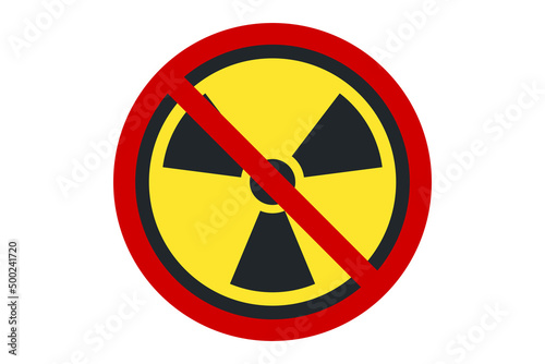 red and black prohibition sign against radioactive symbol on white background,vector illustration