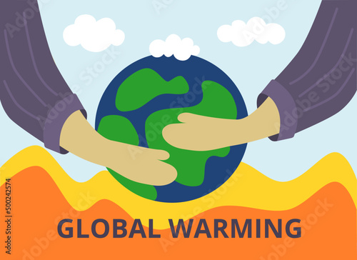 Vector digital image. Global warming. The planet, man, climate. Concept of social problems. Ecology eps horizontal design template for web banner, poster
