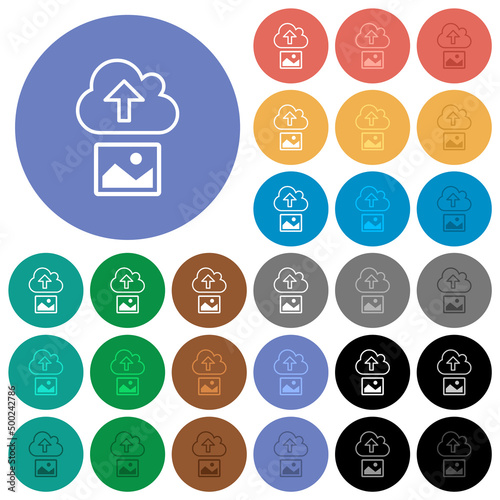 Upload image to cloud outline round flat multi colored icons