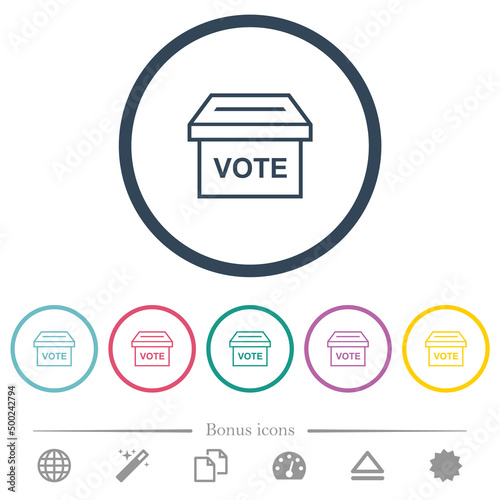 Ballot box outline flat color icons in round outlines