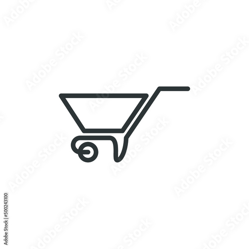 Vector sign of the Wheelbarrow cart symbol is isolated on a white background. Wheelbarrow cart icon color editable.