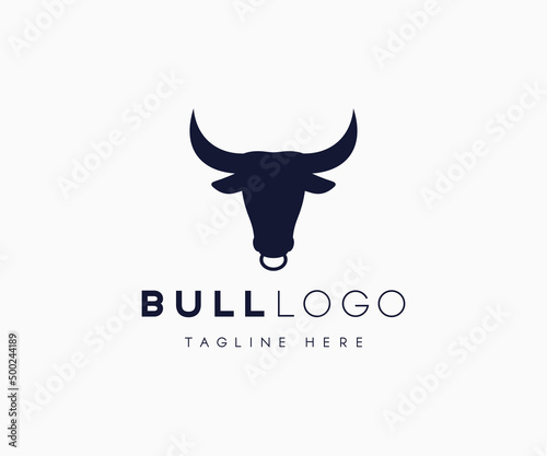 Bull with nose ring logo design. Bull, and Ox logo design template.