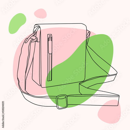 Urban Classics Shoulder Bag Unisex. Drawing for design and surface design, packaging. Line art on creative background.