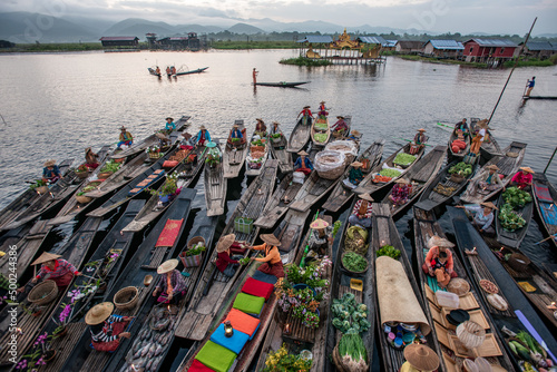 Floating Market in the morning at Inle lake, Shan state, Myanmar
 photo