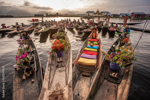 Floating Market in the morning at Inle lake, Shan state, Myanmar
 photo