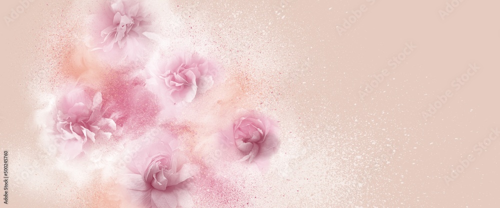 Fototapeta premium Japanese cherry background banner, horizontal, artistic, colorful, abstract.