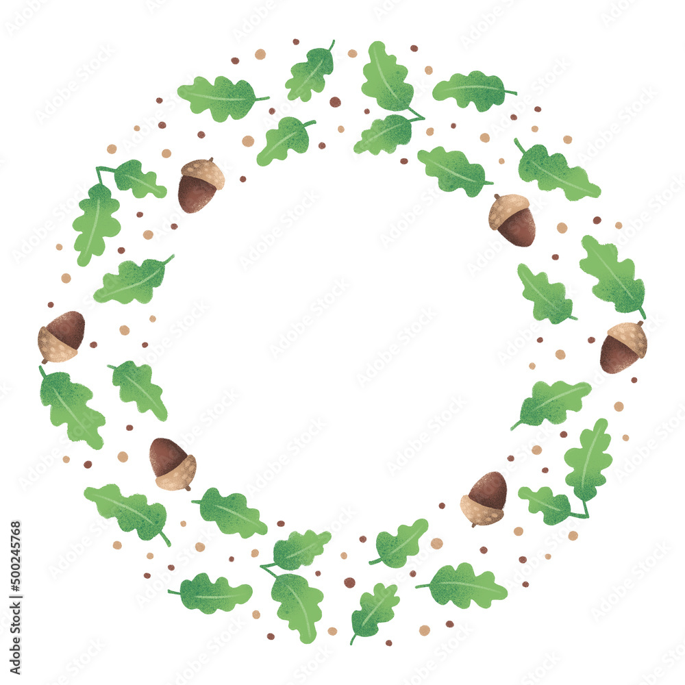 Illustration of a wreath with acorn oak. Light background, logo, sign, emblem. Illustration of a wreath with acorn oak. Light background, logo, sign, emblem.