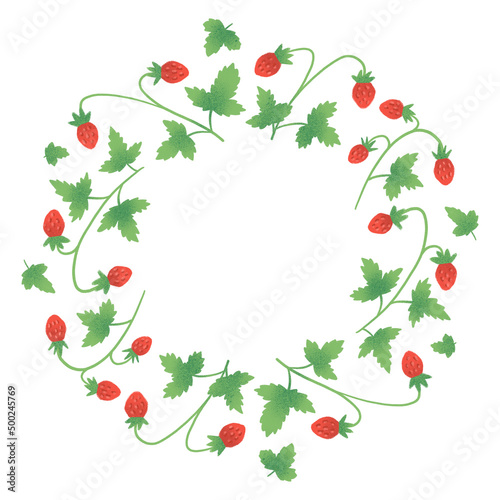 Illustration of a wreath with forest strawberries. Light background, logo, sign, emblem.
