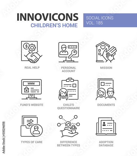 Preparation of documents for adoption - line design style icons set