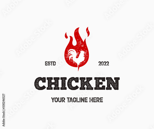 Chicken Barbeque Logo Template. Rooster with Fire Logo. Chicken logo design Template. 