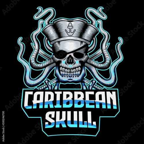 caribbean skull mascot logo vector design