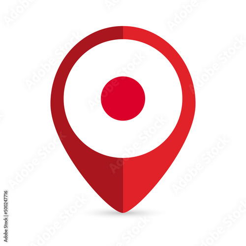 Map pointer with contry Japan. Japan flag. Vector illustration.