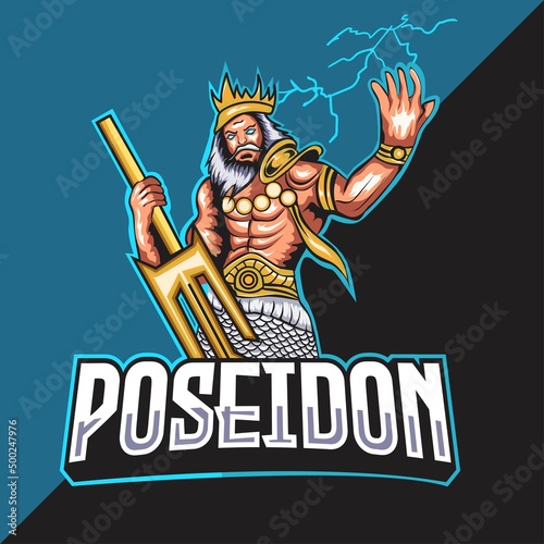 poseidon esport logo mascot design