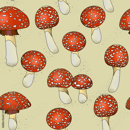 Mushrooms watercolor seamless pattern illustration