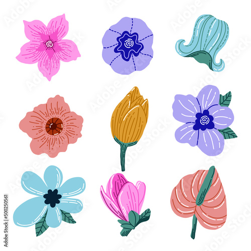 Wildflowers set without outline in color.