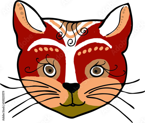 The muzzle of a cat in an ethnostile. Vector file.
