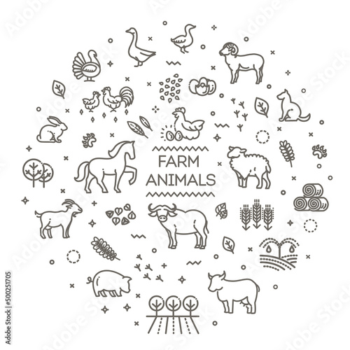 Farm animals, flat design. Farm Banner