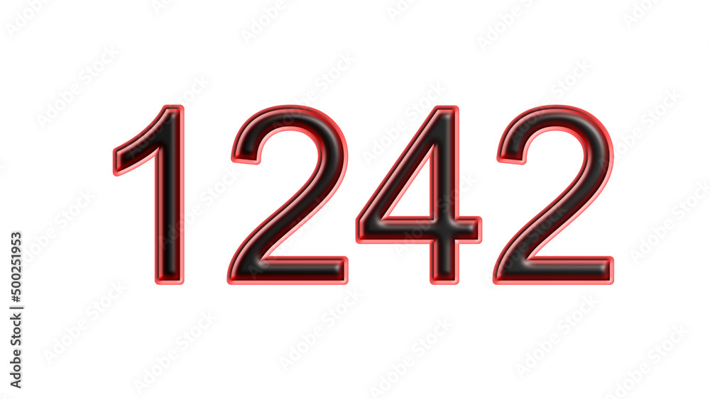red 1242 number 3d effect white background red 1242 number 3d effect white background