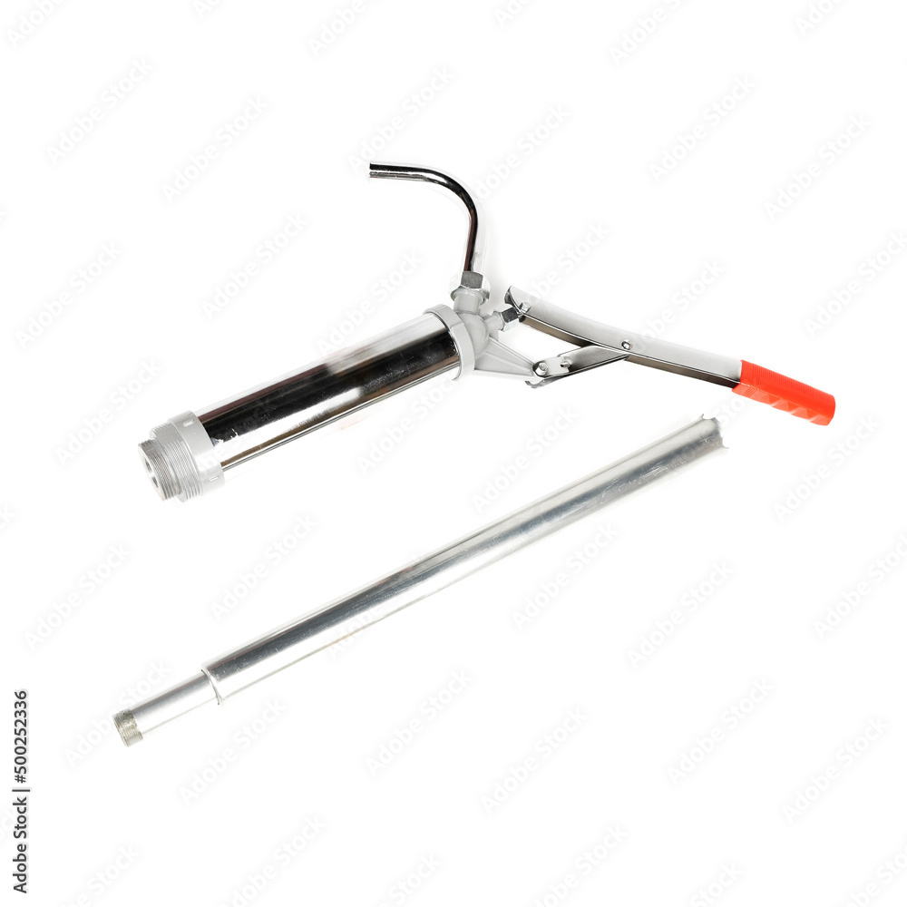 grease gun with steel spout isolated on white background grease gun with steel spout isolated on white background