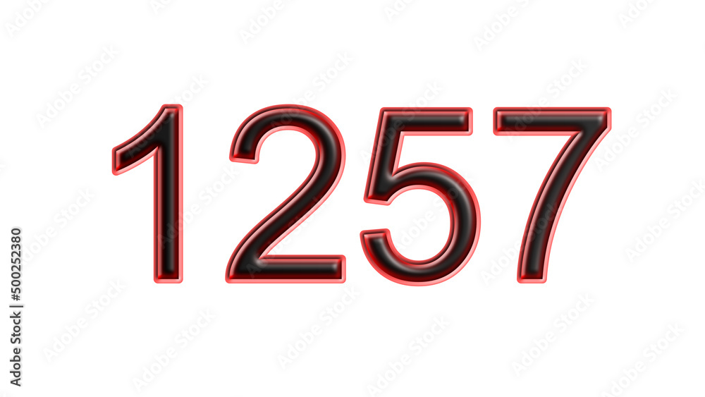 red 1257 number 3d effect white background red 1257 number 3d effect white background