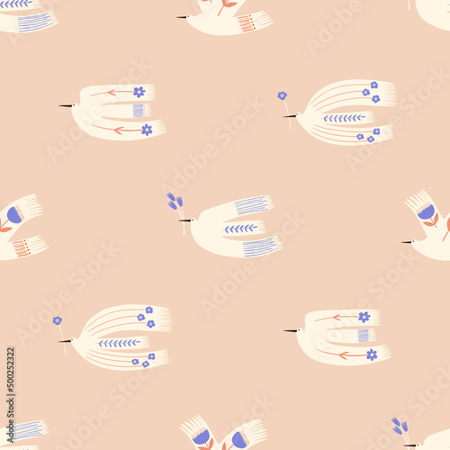 Romantic seamless pattern with flying birds