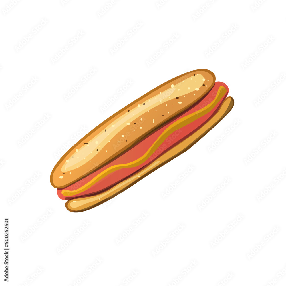 Hotdog. Vector isolated flat illustration fast food for poster, menus, brochure, web and icon fastfood. Hotdog. Vector isolated flat illustration fast food for poster, menus, brochure, web and icon fastfood.