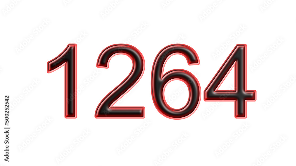 red 1264 number 3d effect white background red 1264 number 3d effect white background