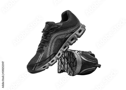 Sport shoes isolated on white background. Black sneakers running shoes.