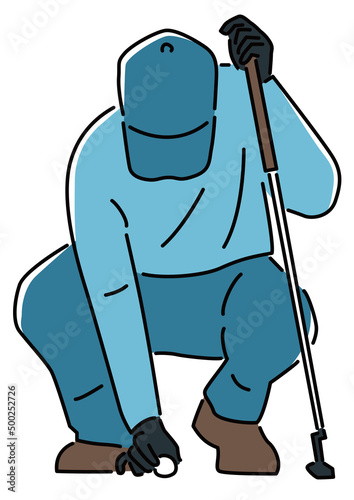 It is an illustration of a golfer who returns a golf ball by replacement before putting.