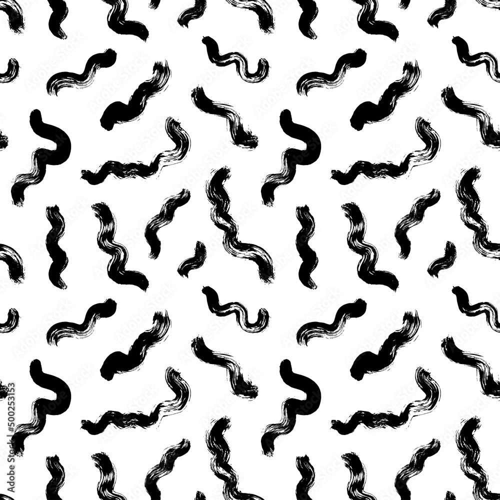 Black organic curved lines seamless pattern. Black paint vector brush strokes. Hand drawn curved and wavy lines with grunge texture. Abstract labyrinth and mosaic motives. Messy doodles Black organic curved lines seamless pattern. Black paint vector brush strokes. Hand drawn curved and wavy lines with grunge texture. Abstract labyrinth and mosaic motives. Messy doodles