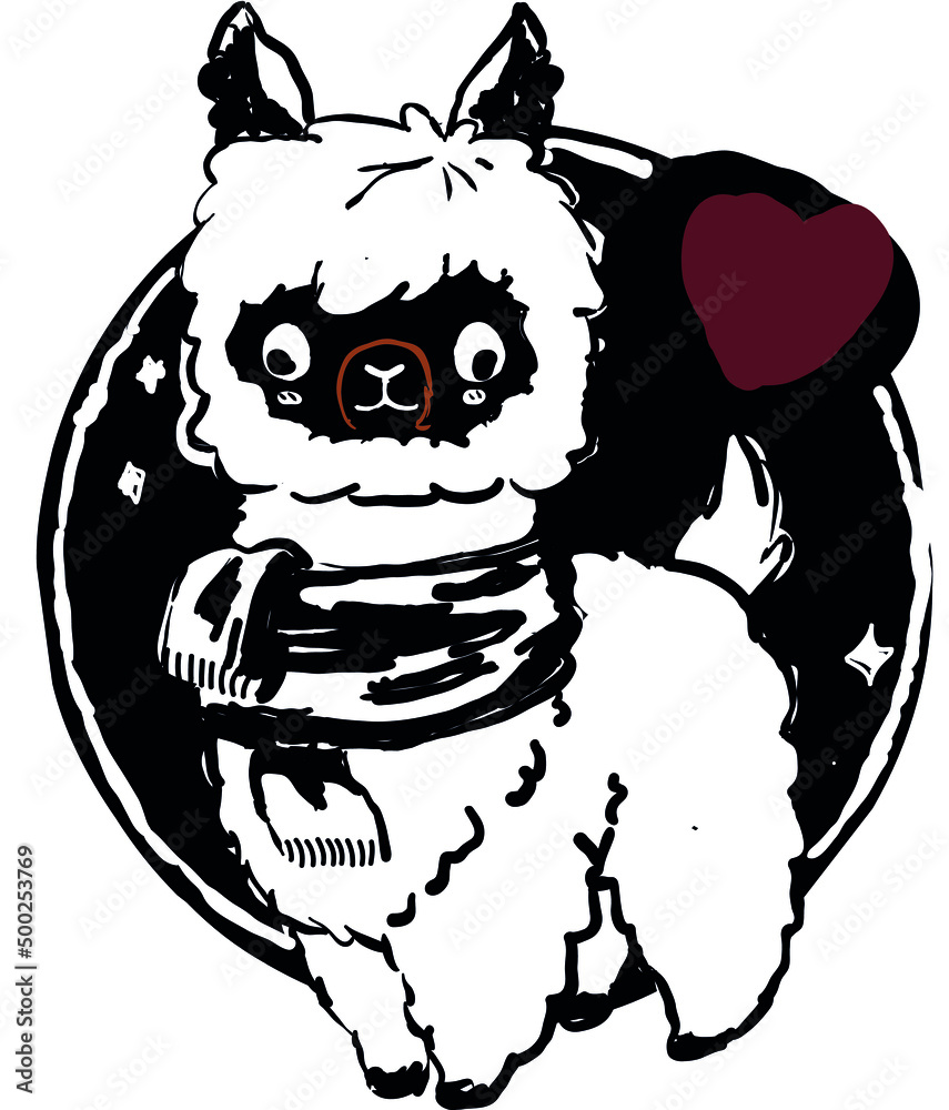 Cute llama with a scarf on a black background. A vector file is useful