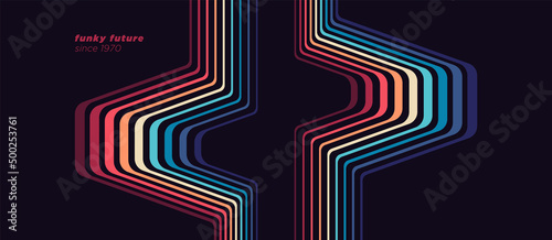 Abstract technology background design in futuristic retro style with colorful lines. Vector illustration.