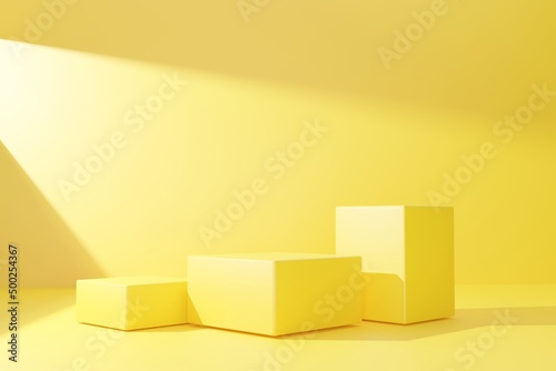 Podium on yellow abstract background.