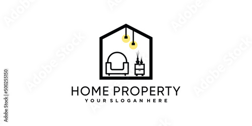 Home property logo design template with line art style Premium Vector