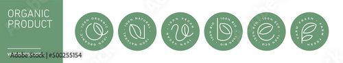 100% organic bio eco vegan farm fresh natural product vector icon logo