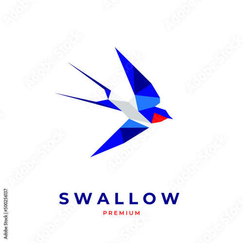 Blue geometric swallow illustration logo flying skyrocketing down