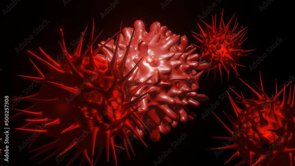 Coronavirus Covid-19. Sars-Cov-2 virus cells microscoping view. 3D render illustration. Coronavirus Covid-19. Sars-Cov-2 virus cells microscoping view. 3D render illustration.