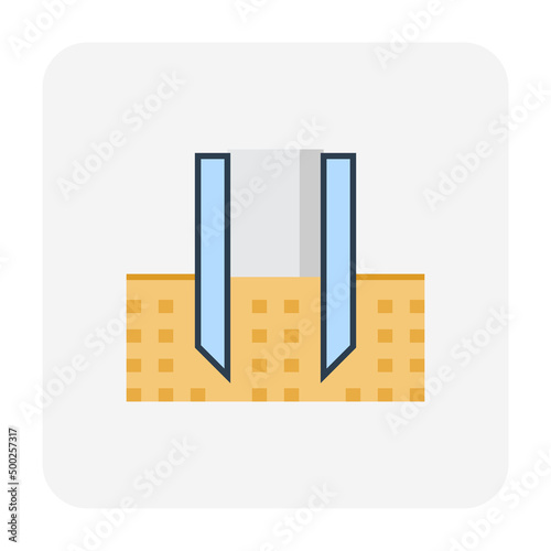 Soil sampling collecting vector icon. May called sample, sampler. Include hand auger equipment tool for method to core, drill, test, analysis, assessment in geotechnical engineering and construction.
