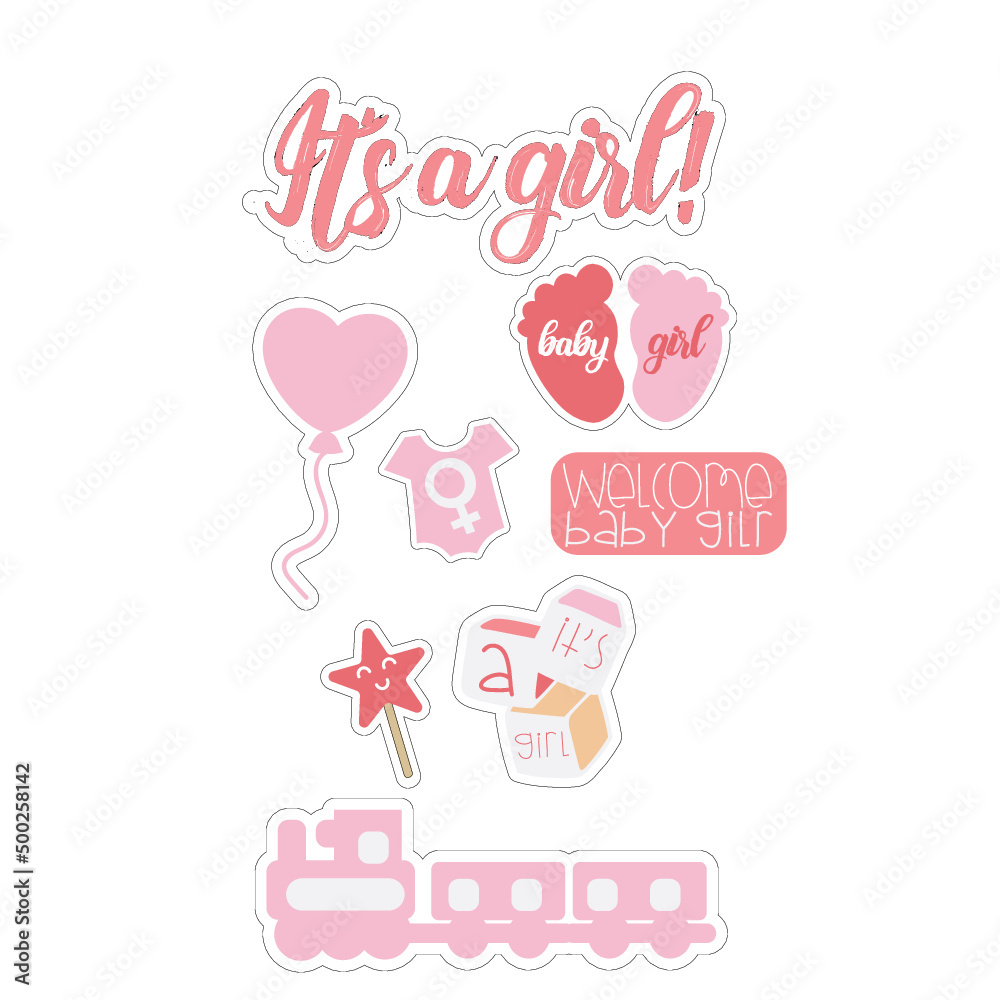 It's a girl - Gender Reveal Vector Illustrations It's a girl - Gender Reveal Vector Illustrations