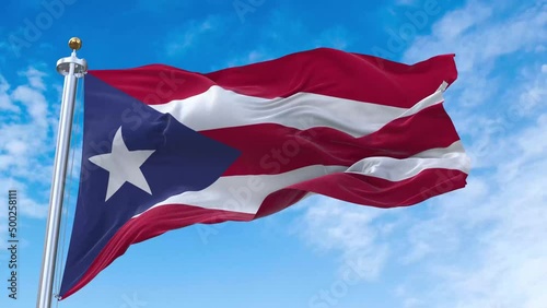 Puerto Rico Flag. 4K 3D Realistic Waving Flag with Sky Background (Perfect Loop)