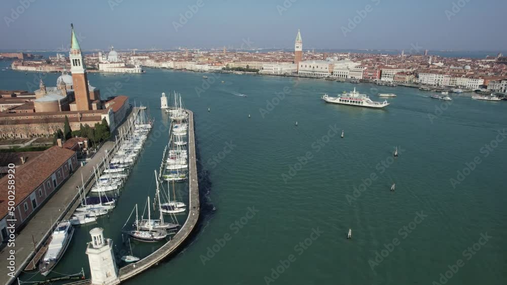 Aerial view of St Mark's square, Grand Canal and Dogana da Mar, Venice, Veneto, Italy, Europe.