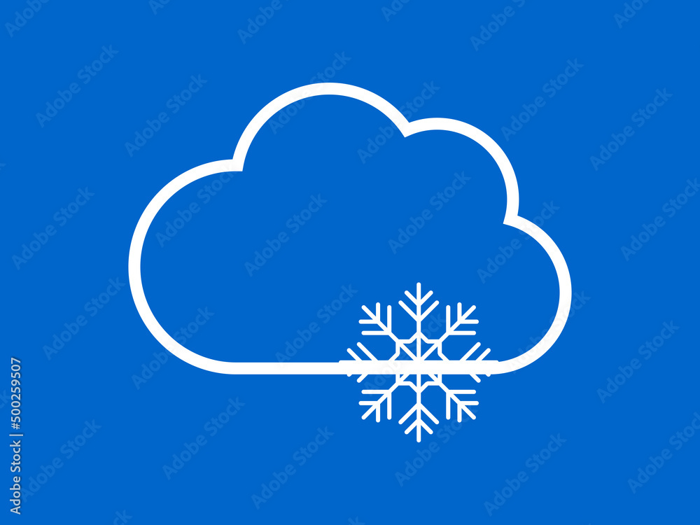 Blue clouds and snowflakes on a blue background. Modern weather forecast design during snowfall in winter. Freeze symbol horizontal poster. Blue clouds and snowflakes on a blue background. Modern weather forecast design during snowfall in winter. Freeze symbol horizontal poster.