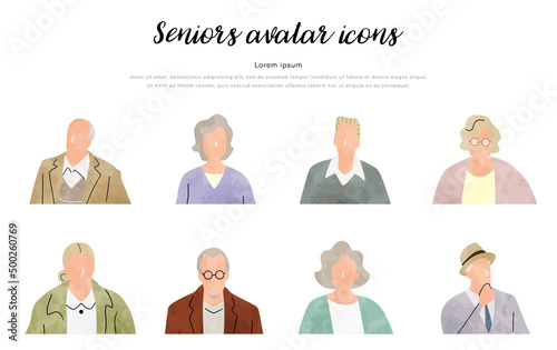 ベクターイラスト素材：シニア、人物、アバター、セット

