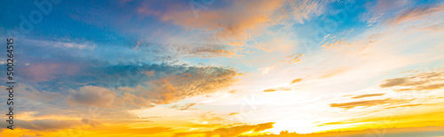 Fotografiet clouds and orange sky, Beautiful background, Sky Timelapse of skyscrapers, Blue sky with clouds and sun, Clouds At Sunrise