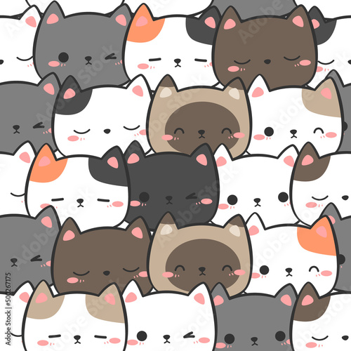 Seamless pattern with cute cat faces cartoon